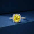 925 Sterling Silver Princess Cut Citrine Ring Cushion Cut Cubic Zirconia CZ Statement Halo Engagement Ring