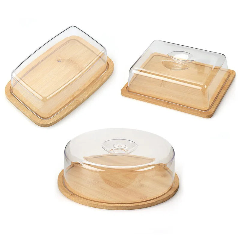 Bamboo Food Preservation Cover Cake Pan Dust Proof Display Kitchenware Bamboo Tray  Set Storage Box PS Cover