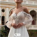2023 New A-Line Princess Lace Applique Scoop Long Sleeves Sweep Brush Train Wedding Dresses Bling Bridal Gowns
