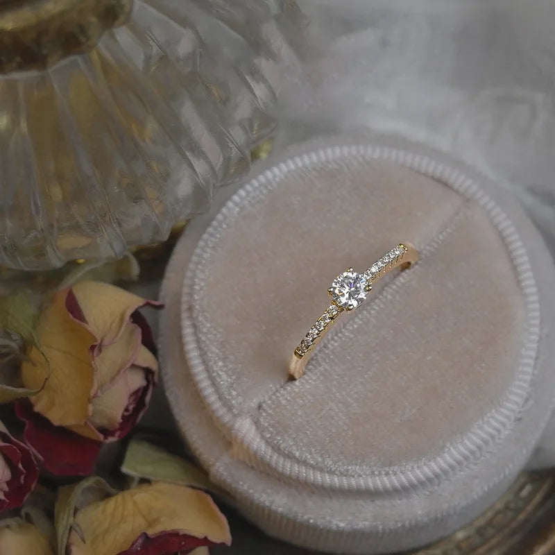 Luxury Simple Fashion Gold Plated 925 Sterling Silver Zircon Diamond Wedding Engagement Finger Rings for Women Jewelry