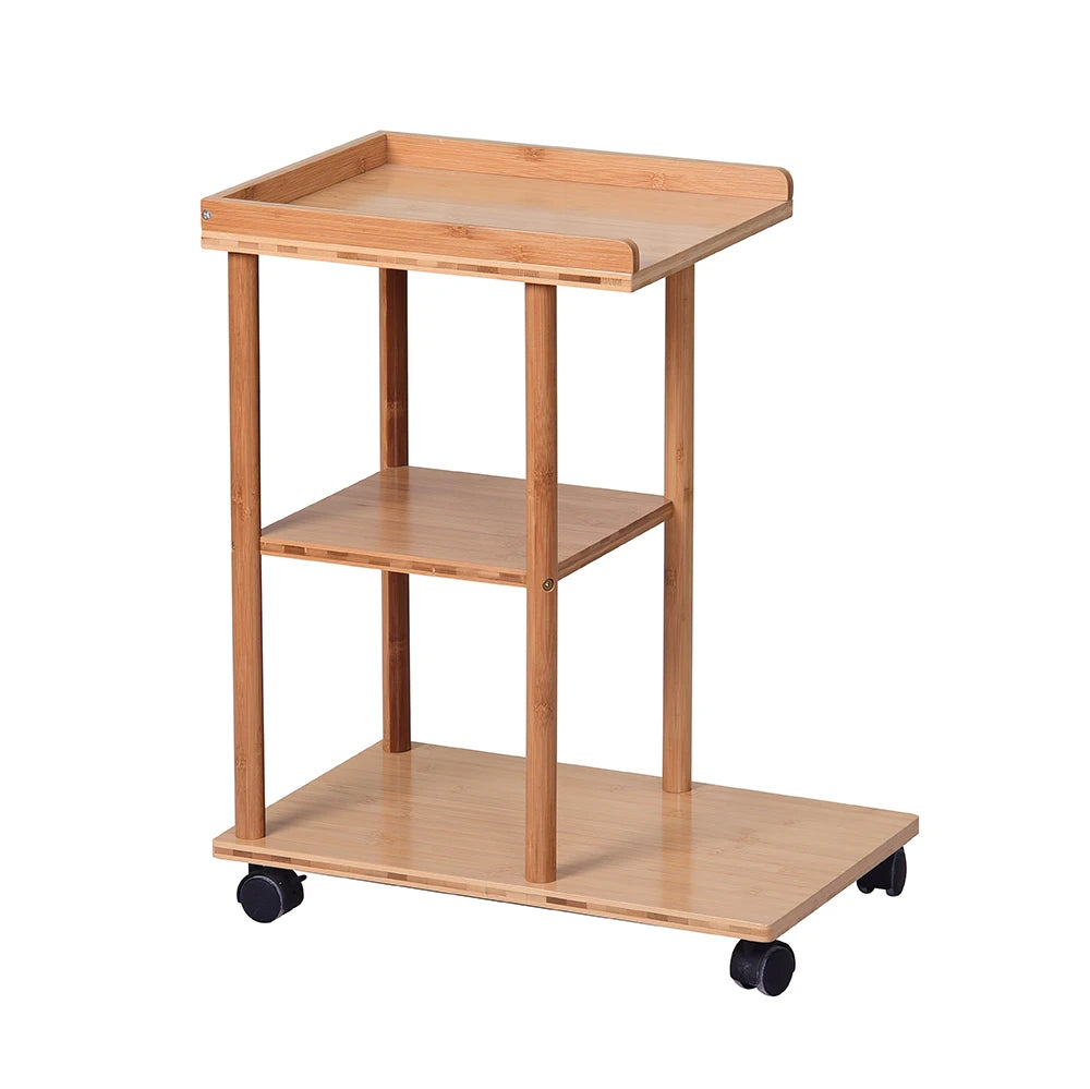 Wholesale Modern 3-Tier Movable Bamboo Bed SideTable Snack Coffee Tray Kitchen Storage Cart Sofa Table