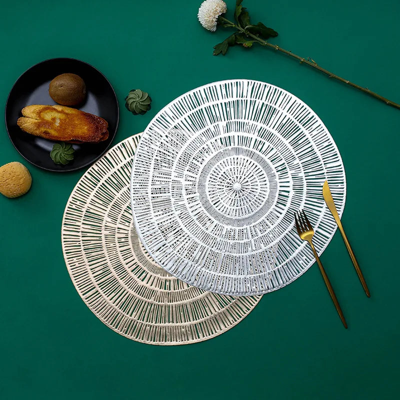 Ychon Tabletex Vinyl Pressed Waterproof Placemat Table Pad Anti-slip Round Hollow Placemat Oil-proof Washable Table Mat