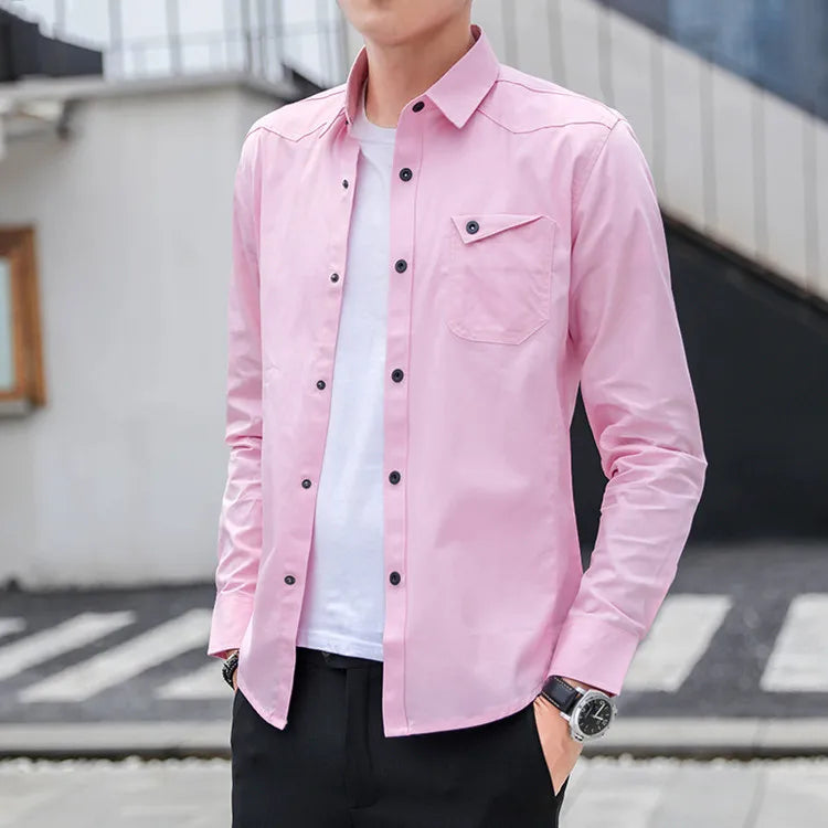 100% Cotton Breathable Fabric Dress Shirts Long Sleeve Solid Formal Shirts for Man