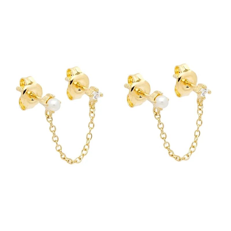 New Hot Dainty 5A  Zirconia Chain Tassel 925 Sterling Silver Stud Earring