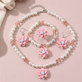 Light Luxury Children's Four-Piece Necklace Set with Sweet Imitation Pearl Flower Pendant Niche Design Plastic Jewelry