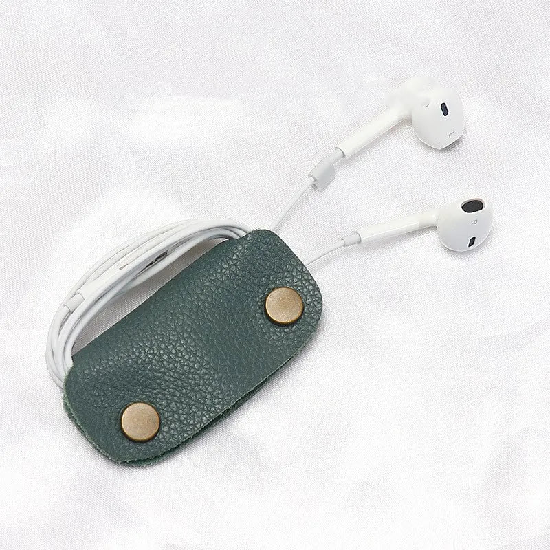 Personalized Gift Data Cable With Storage Leather Clip Headphone Cable Organizer for Portable Travel Storage