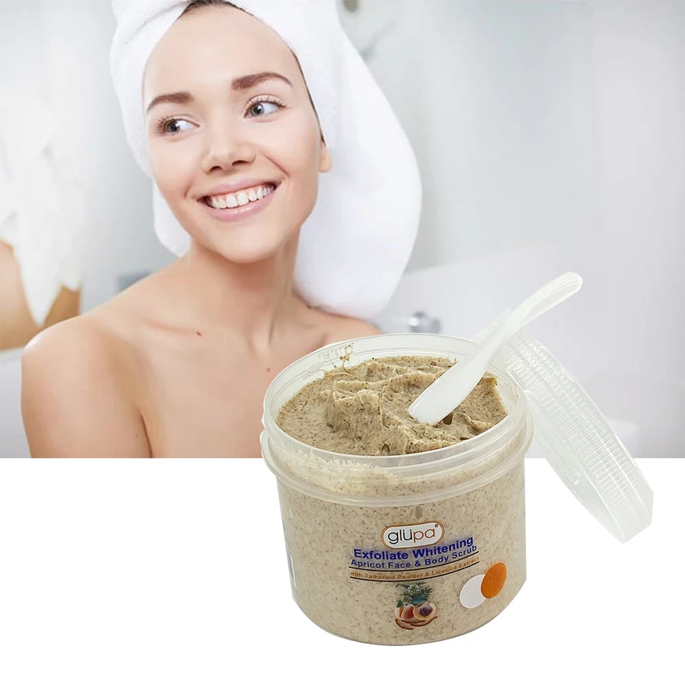 Glupa Natural Almond Apricot Extract MUD Body Scrub 250g Private Label Skin Care Deep Cleansing Whitening Bath Exfoliator