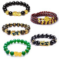 Natural Obsidian Stone Beads Feng Shui Copper Pixiu Bracelet  Elastic Bracelet ST135