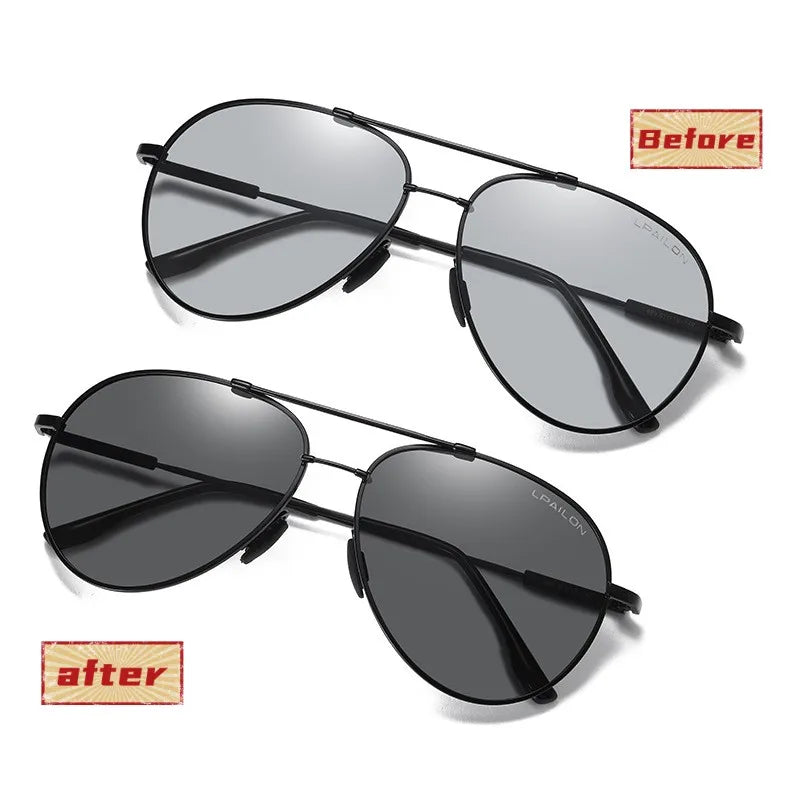 For Men High End Market Photochromic Polarized Lens Anti Blue Light Glasses Filter Oval Titanium Memory Sun Shades Sunglasses