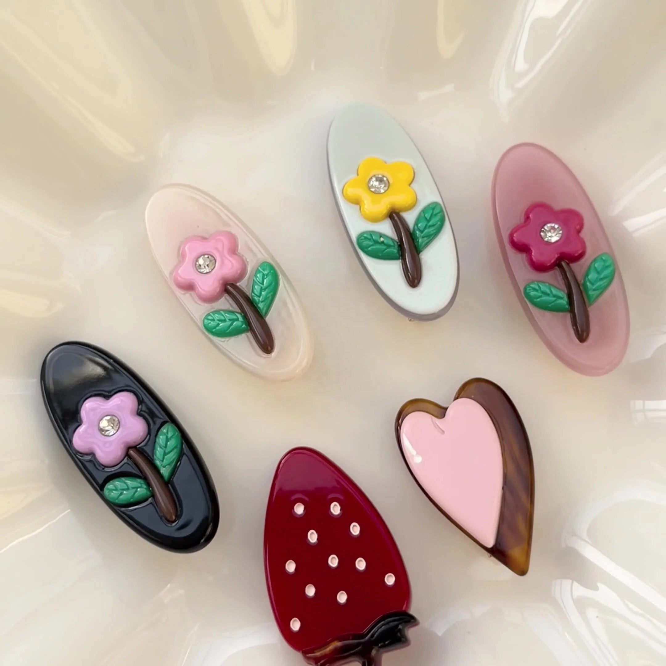 Wholesale Support ODM/OEM Cute Flower Ellipse Acetate Hair Accessory Hair Clip for Hair Decoration European Style Glitter