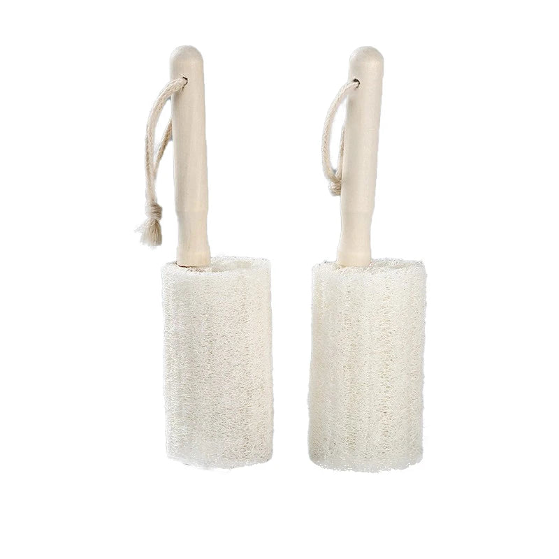 Wood Handle Natural Eco-Friendly Multi-functional White Loofah Sponge Kitchen Scrubber Brush Cup Scrub Pot Does Not Touch Oil