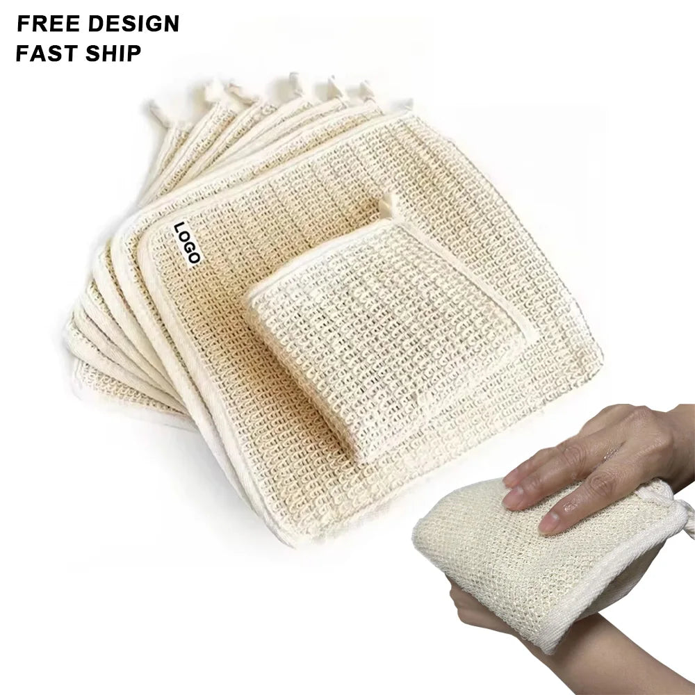 Custom Logo Clean Cloth Natural Sisal Washing Cloth Bathroom Towel Household Muli-Use Wipes Linen Hemp Cotton Cleaning Washcloth