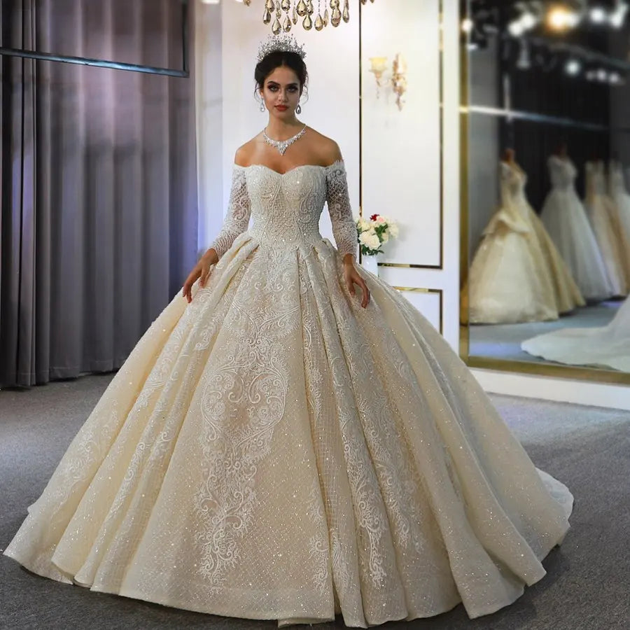 NS3767 Customized New Real Sweetheart Strapless Sequined Long Sleeve Bridal Gown 2022