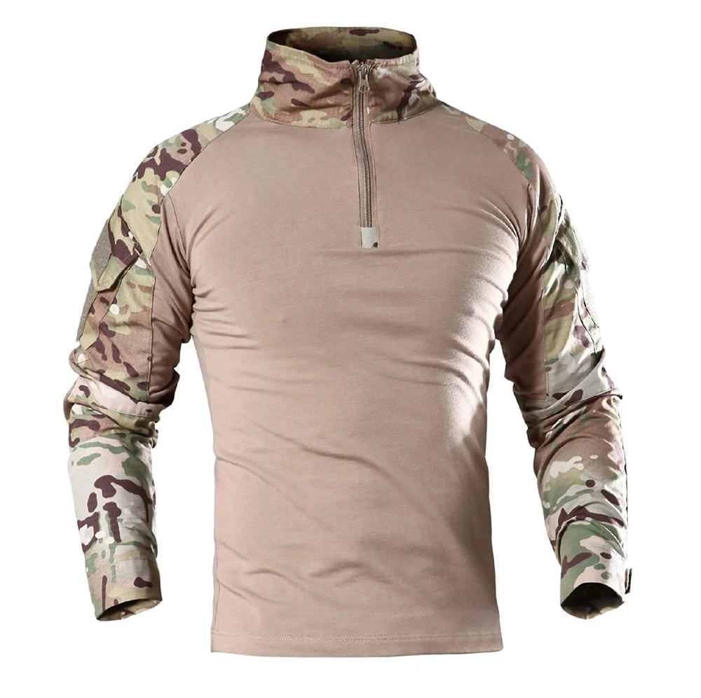 OEM ODM Camping Camo Long Sleeve 1/4 Zipper Tee With Pocket Men's Training Tee