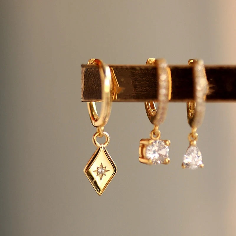 Rhombus Eight Pointed Star Small Hoop Earrings Huggies 18K Gold Plated Earrings Vintage Minimalist Sterling Silver 925 Jewelry