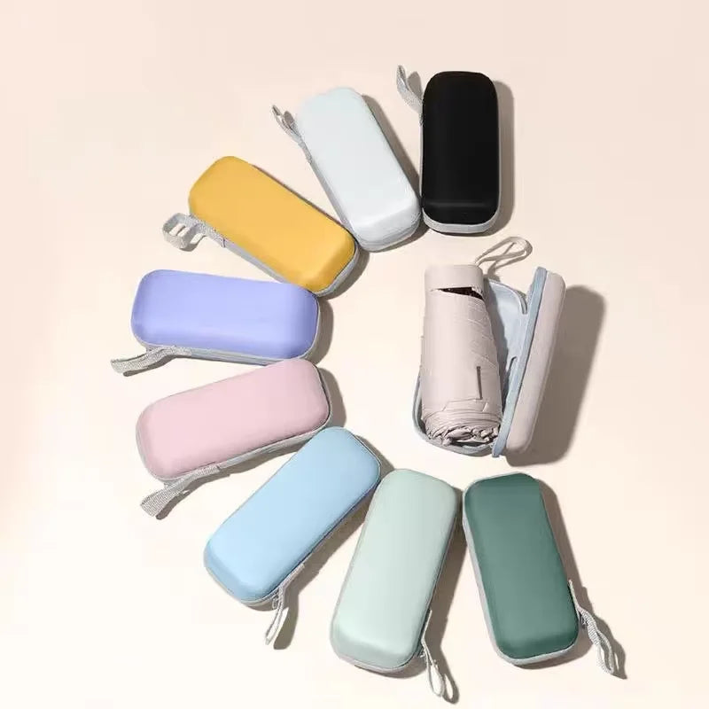Factory Direct Price Mini Pocket Capsule Umbrella 6 Folding Lightweight Custom Sunshade Lady Umbrella with EVA Box