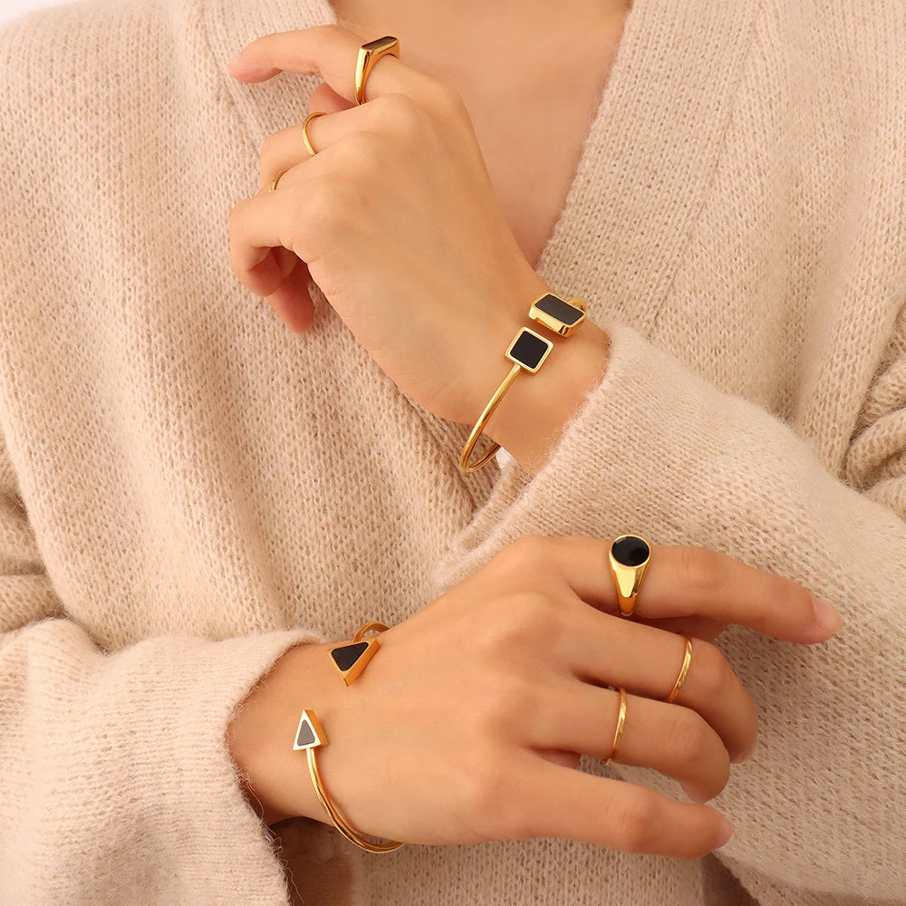 Fashion Elegance Square Design Cuff  Bangle 18k Gold Plate Triangle Cuff Bangle Atmosphere Lady Gift  Bangle