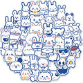 50pcs Cute Cartoon Animals Stickers for Kids Teens Kawaii Blue-Lined Korean Rabbit Graffiti Decals for Water Bottles Phone