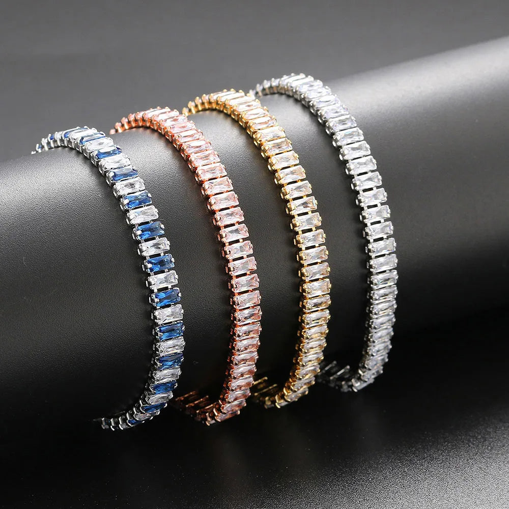 Hip Hop 2.5*5mm Gold Plated Cubic Zirconia Rectangle Diamond Tennis Bracelet for Women