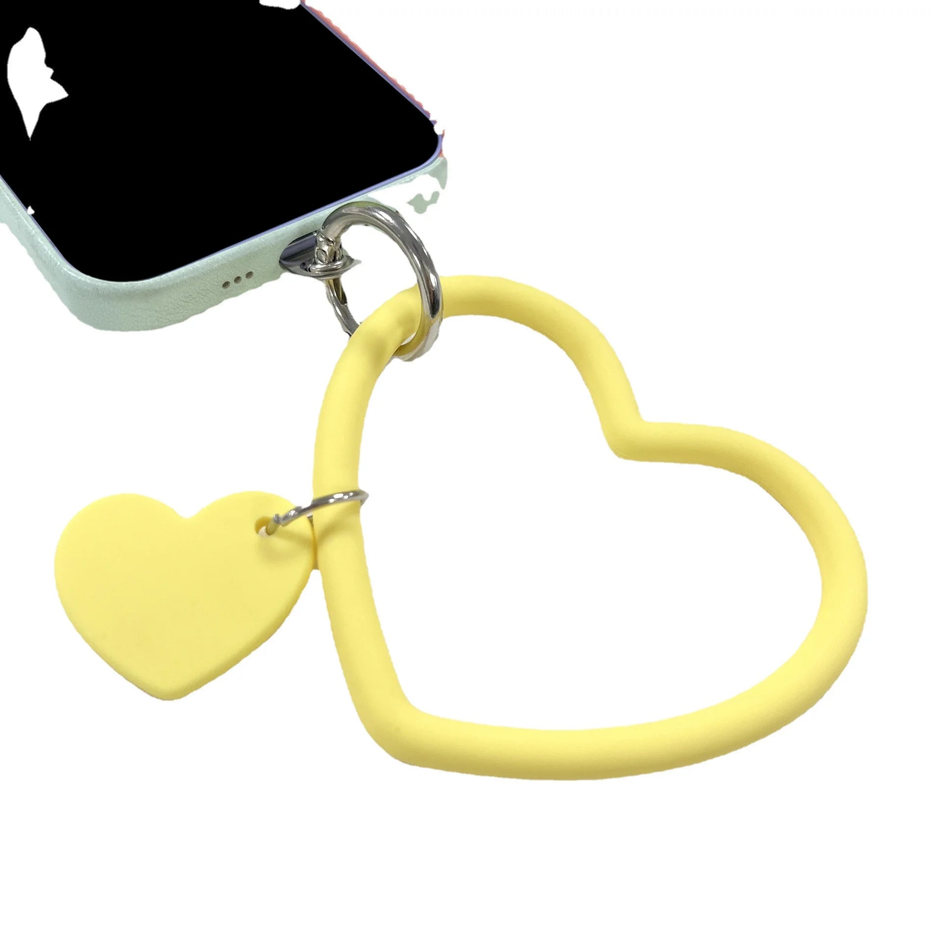 Silicone Heart Loop Phone Lanyard Cell Phone Hand Wrist Lanyard Strap with Key Chain Holder for Phone Case Anchor Fit Smartphone
