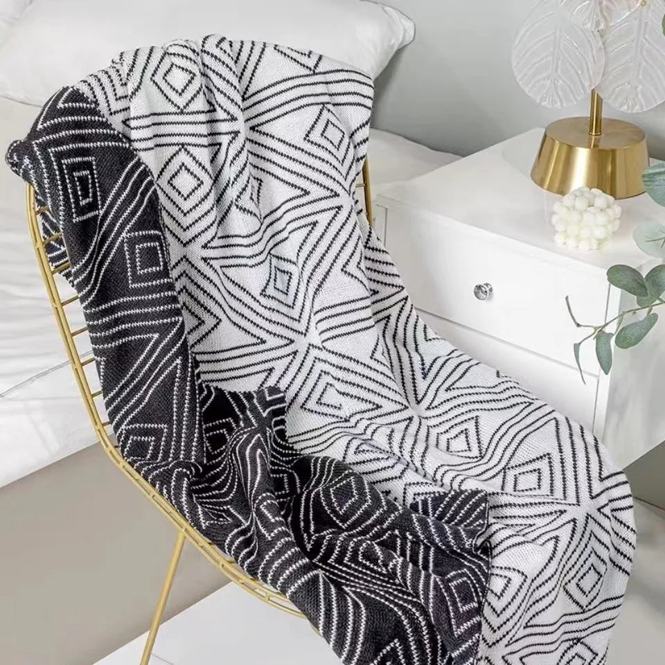 Geometric Modern 100% Acrylic Tassels Textured Knitting Blanket Throw Knitted Blanket for Bed Sofa