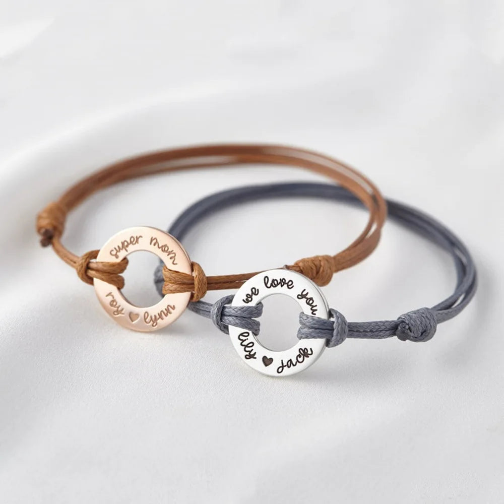 IN STOCK 2023 Personalized Rope Adjustable Bracelet Stainless Steel Blank Engraved Round Bracelet with logo