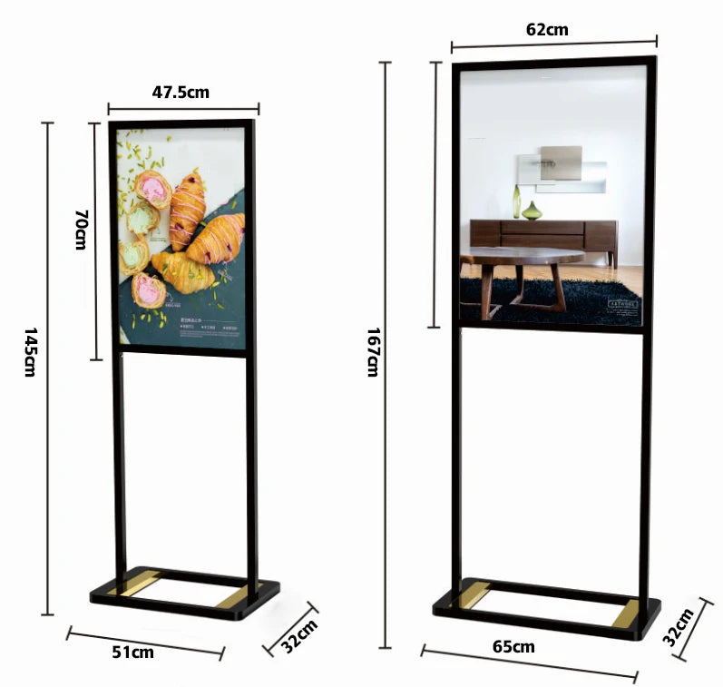 Standing Sign Holder Double Pole Floor Display Steel Sign Stand Black Aluminum Alloy Foldable Portable Poster Display