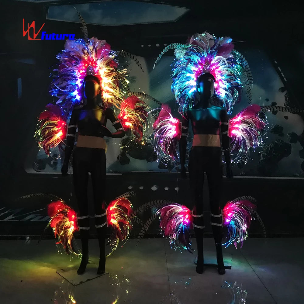 LED Enthusiasm Samba Dazzling Luminescent Performance Costume Feather Luminescent Costume Carnival Performance Costume 1 Piece