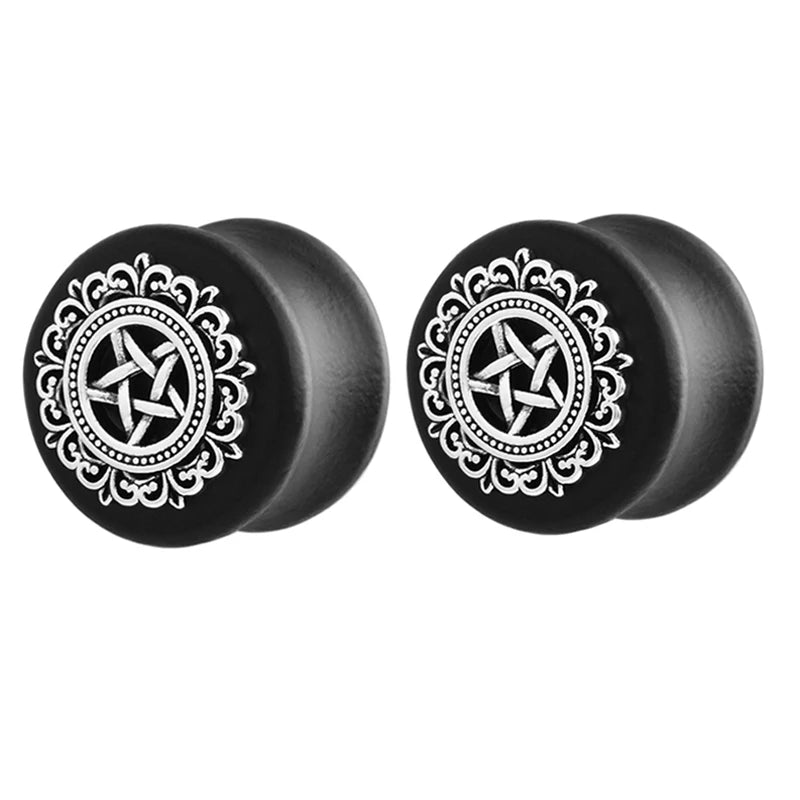Black Natural Wood Mandala Flower Ear Plugs Tunnels Ear Expanders Earring Gauges Piercing Plug Ears Body Jewelry