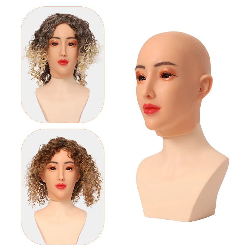 100% Silicone Realistic Artificial Full Silicone Woman Mask Costume Props for Necklace Jewelry Display and Stand Storage