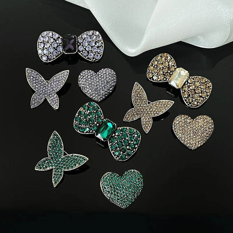 Delicate 3 Pcs/Set Diamond Heart Bow Brooch Women Rhinestone Crystal Butterfly Brooch Set
