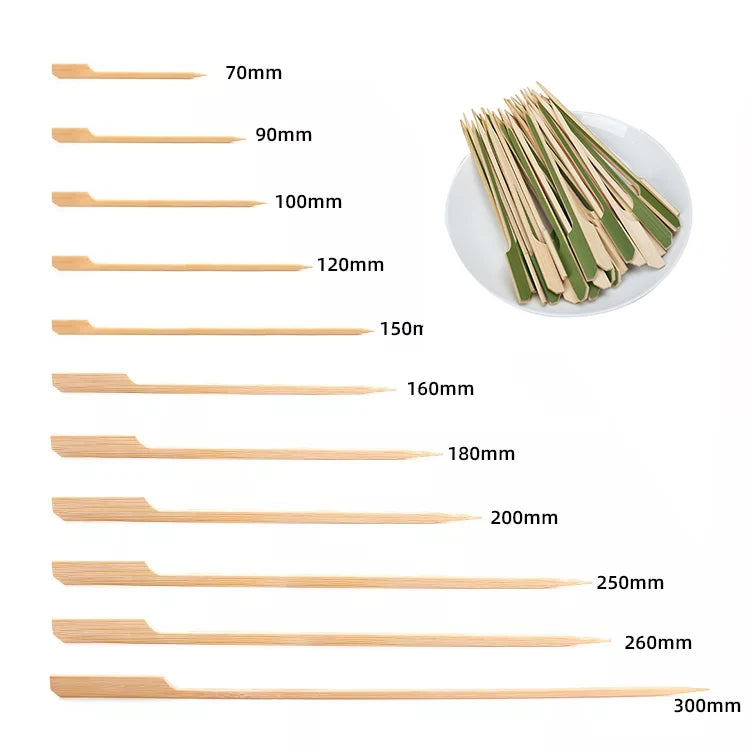 Food Grade Picnic 10cm-30cm Flat Bamboo Sticks Teppo Skewer  with Handle