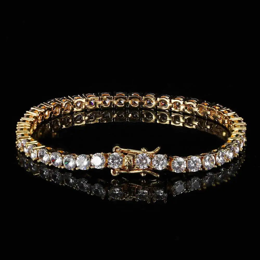 High Quality 3mm 4mm 5mm 6mm Diamond Tennis Bracelet Iced Out CZ Stone with 18K Gold Plating Men's Fashion Tennis Chain Jewelry