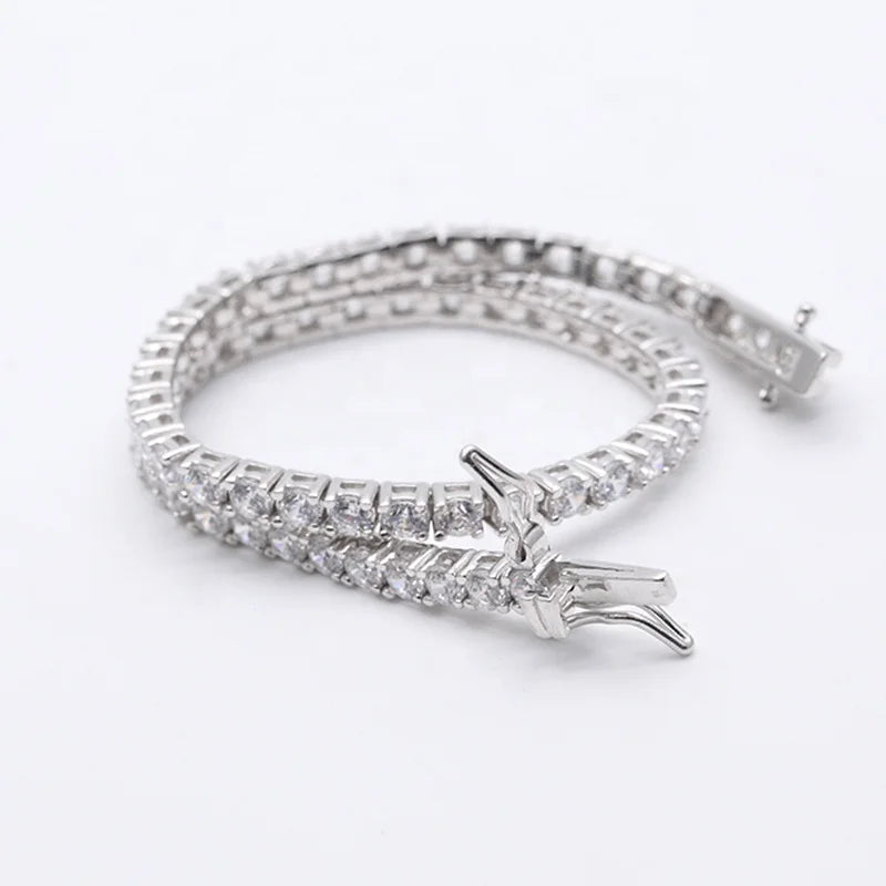 DIFEIYA New S925 Sterling Silver Single Row 2.5mm 2mm 3mm Four Prong Round Zircon Tennis Bracelet for Women