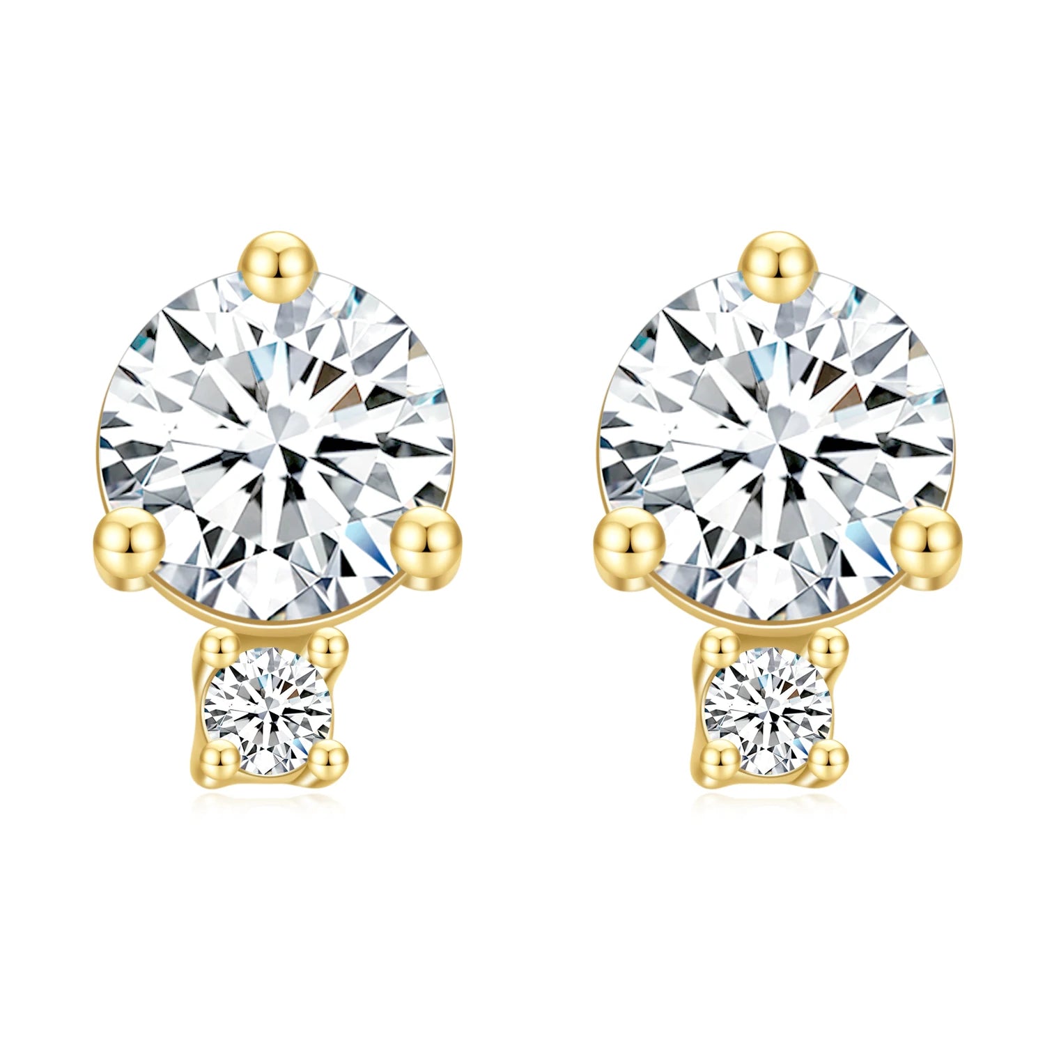 OL0961 Abiding Custom Fine Jewelry Round Cubic Zirconia Yellow 14K Gold Plated Sterling Silver Stud Earrings
