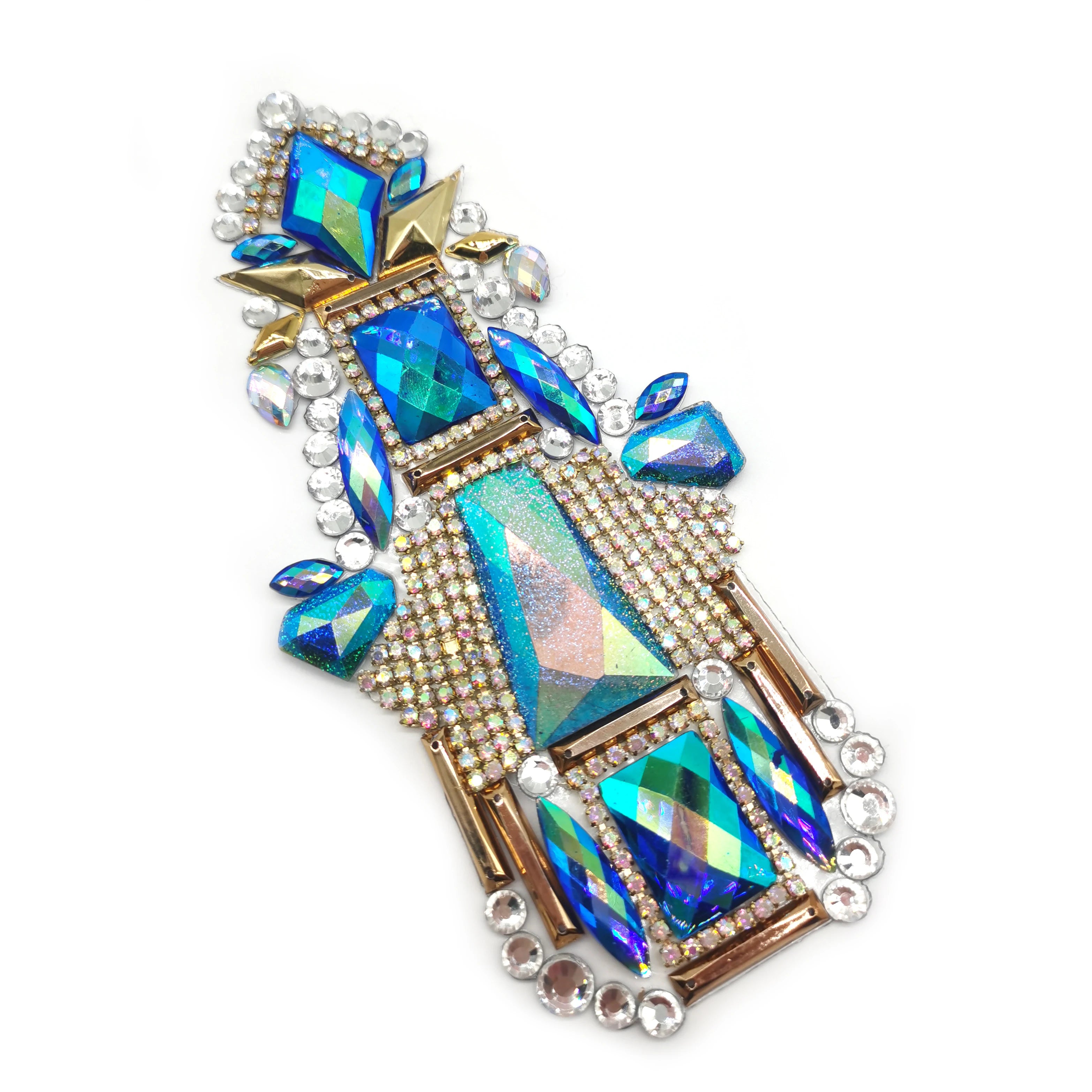 Blue AB Rhinestone Applique Iron-On Resin Patch for Carnival Costume Accessories Resin Rhinestone Applique