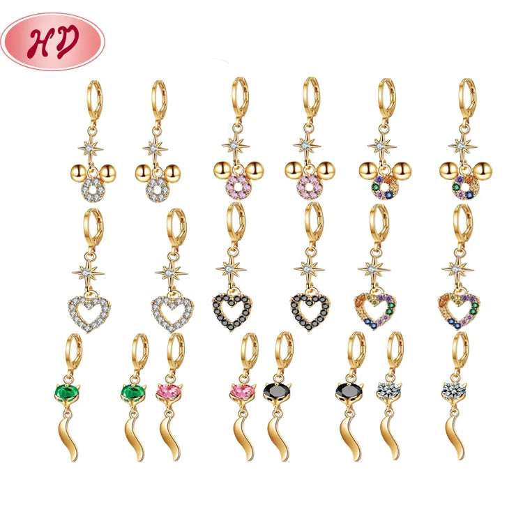 Micki Cartoon Mouse Kawaii Womens Long Drop Dangle Earrings Dangling Zirconia Aretes De Mujer Ropa for Girl