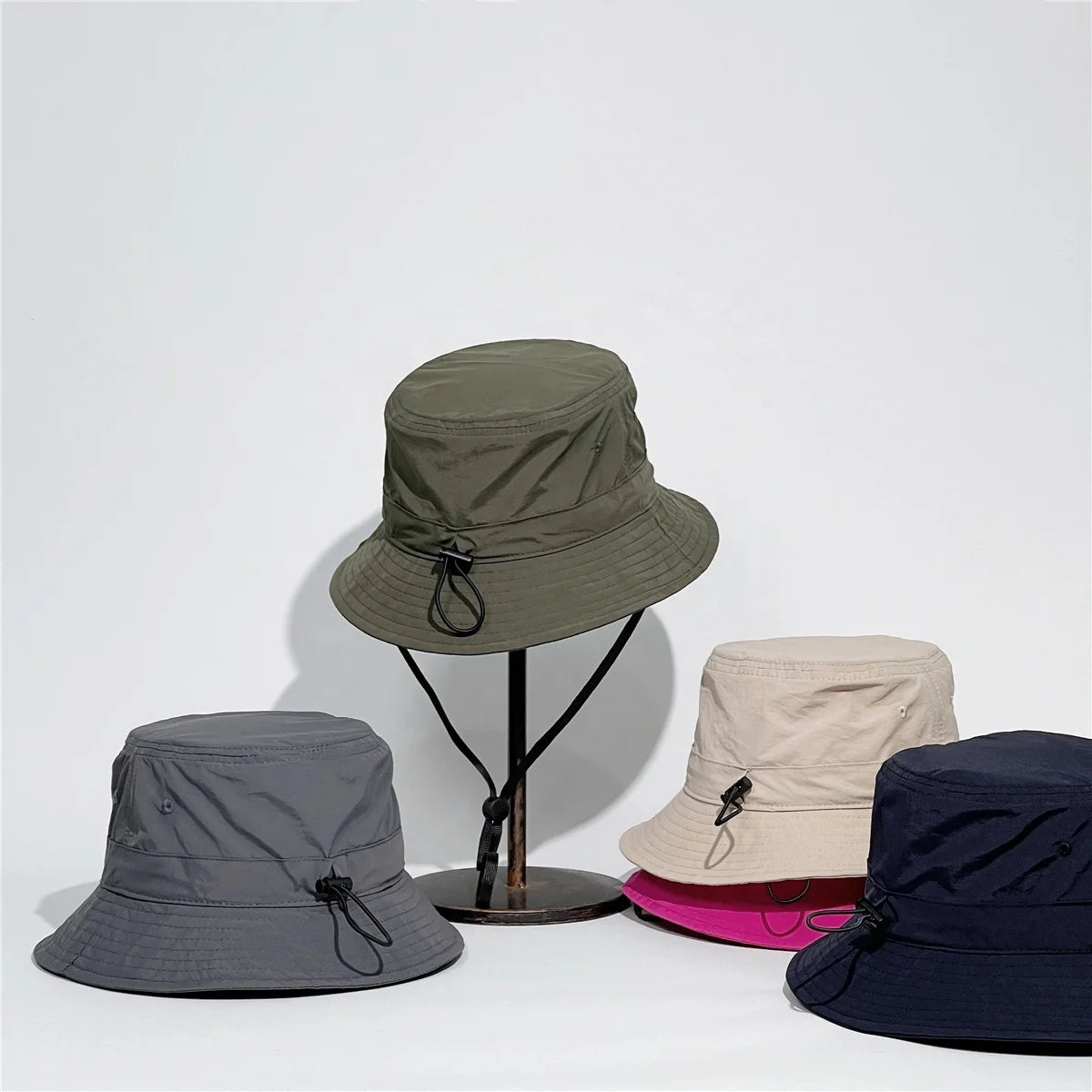 Summer Thin Quick Dry  String Foldable  Men's Outdoor Windbreak Rope Sun protection  Fisherman Hats 100 Nylon Bucket Hat Blank