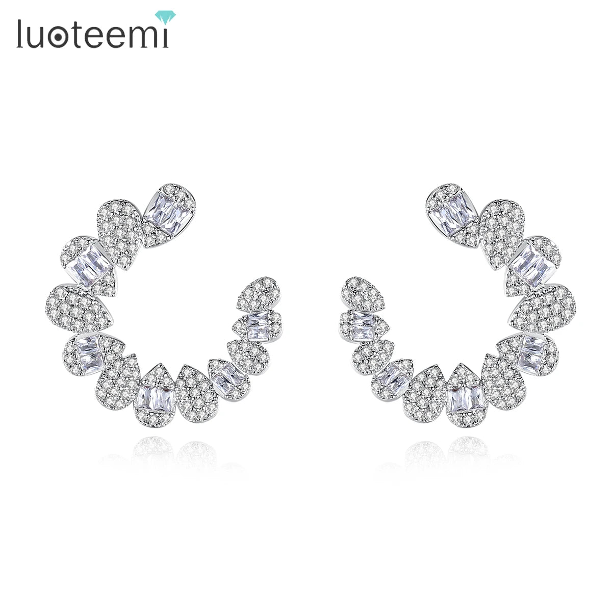 LUOTEEMI Big Stud Cubic Zirconia Flower Earrings Bridal Jewelry Bijouterie Fashion Big Ear Stud Trend 2024