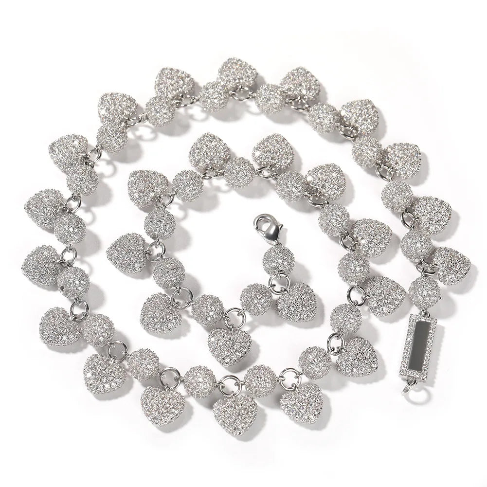 Top Icy Hip Hop Jewelry  Ball & Heart Necklace Iced Out Tennis Necklace Full CZ 18K Gold Plated Heart Chain