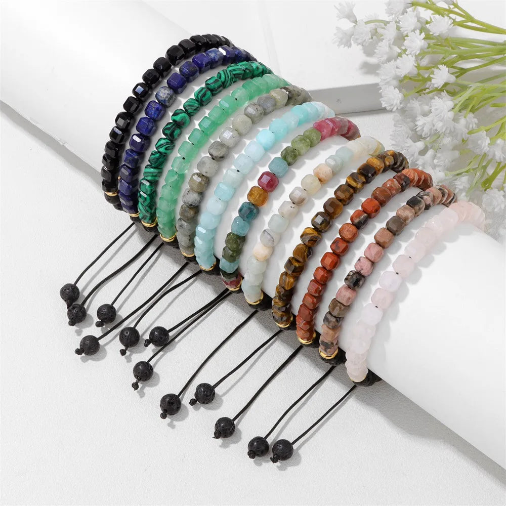 Unisex Jewelry Handmade Natural Stone Beaded Bracelet Crystal Beads Square Boho Bracelet for Women Men