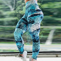 Women High Waist Sports Wave Printing Hips Legging Yoga Pants