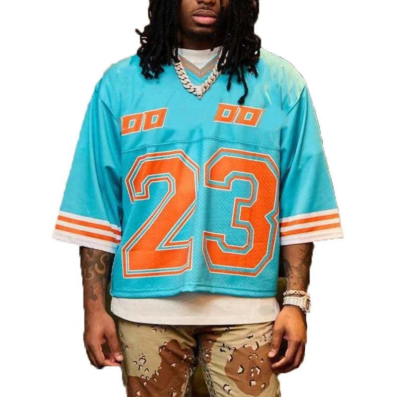 KY Homme  V NECK Drop Shoulder Oversized Streetwear Jersey Retro Jerseys Football
