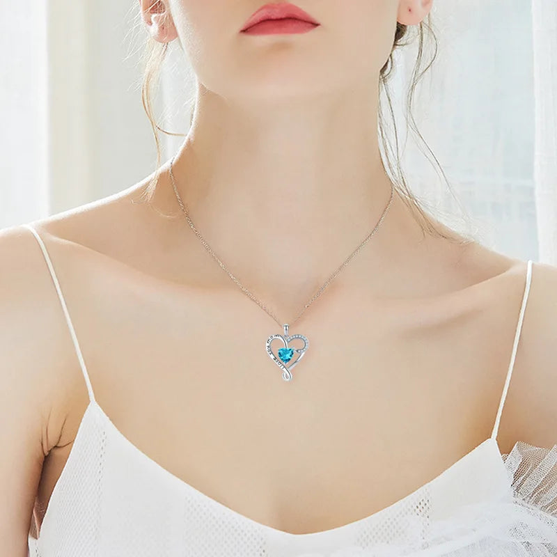 Minimalist I Love You Mom Necklace Gift Multi Colors Rhinestone Necklace Heart Pendant Necklace