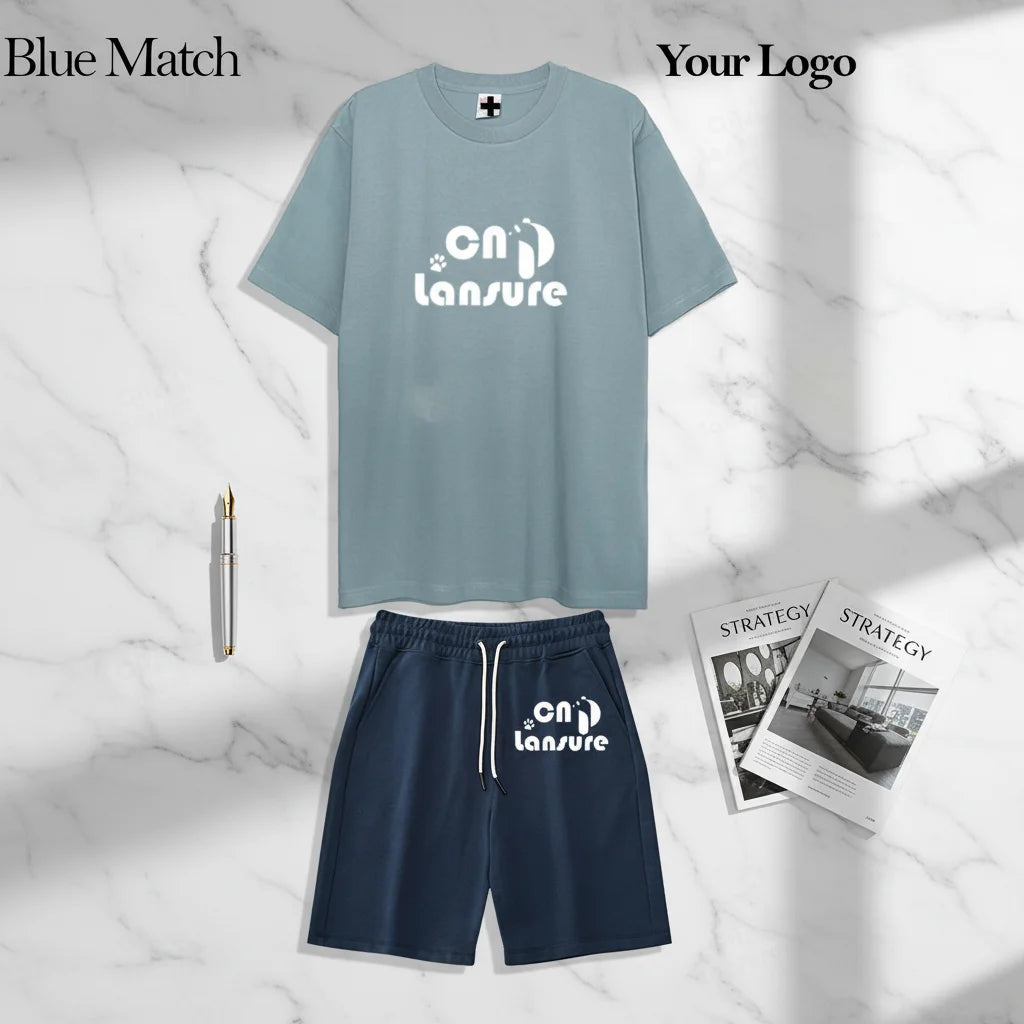 LS Supplier 360GSM Custom Heavyweight T Shirts Shorts Suit Best Quality 100%cotton Streetwear Men Quality Match Short Tracksuit