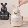 Rabbit Ears Covered Thermos Cup Portable with Shoulder Strap Children's Thermos Cup 316 Food Grade Straw Ice Cream Cup Cute