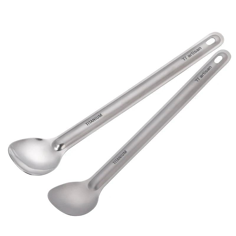 Chinese Products Long Handle Spoon Pure Titanium Spoon with Polished Scoop 220mm Ultralight Titanium Camping Tableware Set