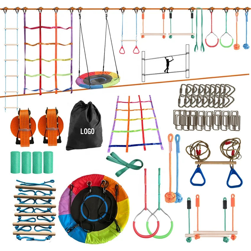 Senkang Outdoor Ninja Warrior Obstacle Course Kit Kids 5+ Years Saucer Swing Customized Color Multi-Material ISO9001 Certified