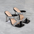 Y Women Sandals High Crystal Heels One-Line Rhinestones Stylish Outdoor Single-Size Ladies Shoes