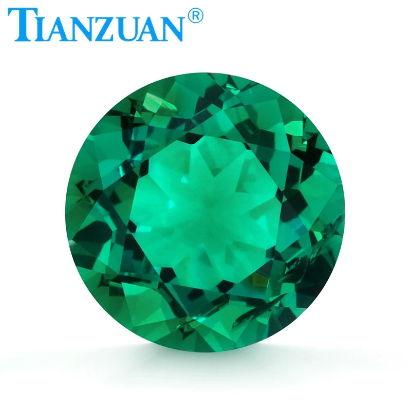Round Shape Lab Created Hydrothermal Columbia Emerald Including Minor Cracks and Inclusions Loose Gemstone with AGL Certificate